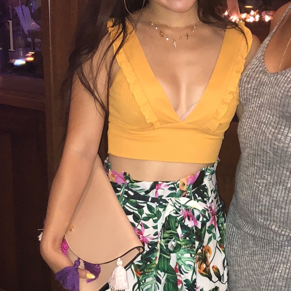 Yellow Deep V neck crop top